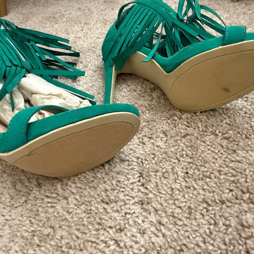 JustFab Turquoise Fringe Heels - Picture 5 of 5